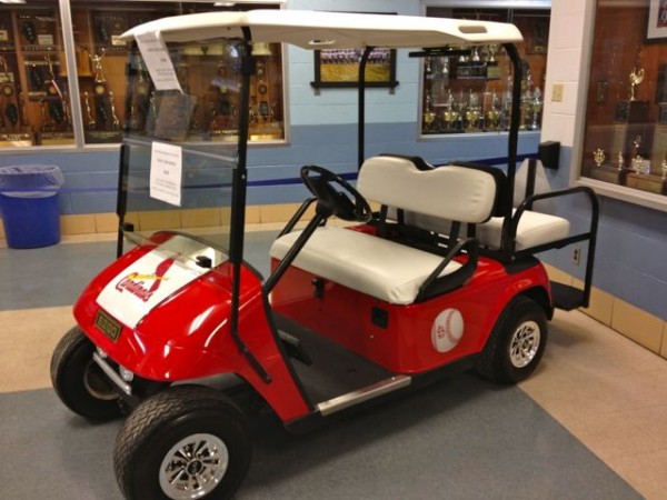 The Mothers & Friends are selling raffle tickets for customized golf cart.  Tickets can purchased at home basketball games. winner announced at auction in March.