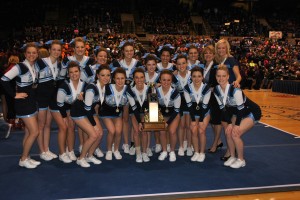 Taking 3rd Place at the Illinois Cheerleading Coaches Association competition was the Mater Dei Varsity squad which includes (front row) Olivia Zachry, Mary Jo Hollenkamp, Emily Deeba, Clare Chiarolanza, Grace Timmermann, Lexi Nash, Sarah Koopmann, (back row) Larissa Jacob, Haley Johnson, Jade Beckmann, Paige Kniepmann, Jessica Peters, Alexis Cusumano, Renee Rivera, Kayla Mattson, Kelsey Knolhoff, Coach Sandy Bonvie, and Coach Amber Rankin.