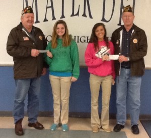 Allison Henrichs (right) accepts her 1st Place award from Mike Haselhorst of the Trenton VFW Post 7983 that sponsored the Voice of Democracy writing contest and Zoe Timmermann (left) accepts her 2nd Place award in the writing competition from Jim Ottensmeier, also from the Trenton VFW. The topic for this year’s essay was “Is the Constitution still relevant?” Both students won $500 for her winning essay.