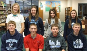Students of the Quarter for the 3rd quarter are (l to r) seniors Jared Kampwerth and Michele Thole, juniors Blake Haag and Molly Fields, sophomores Alex Nezamis and Alexis Cusumano, and freshmen Nick Pollmann and Sophia Fields.