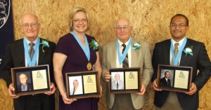 Inducted into the Mater Dei Hall of Honor on May 3 were (l to r) Mr. Roman Kloeckner, Dr. Angela Holbrook, Mr. Delmont Kloeckner, and Dr. Chris Rivera.  