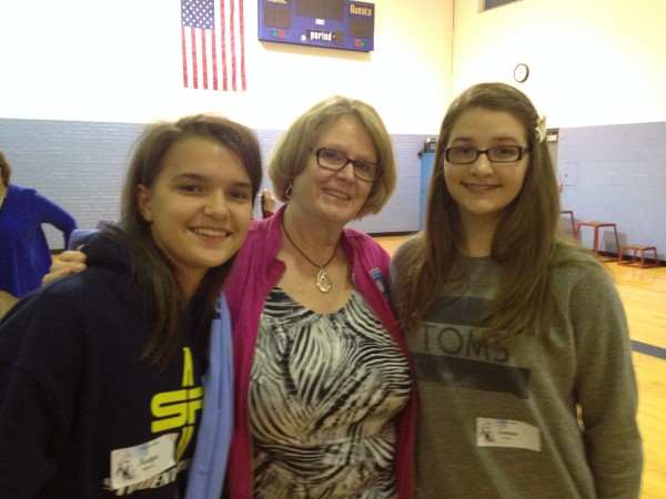 Mrs. Connie Frierdich visits with two incoming students from the Class of 2018 at the 'Freshman Welcome'