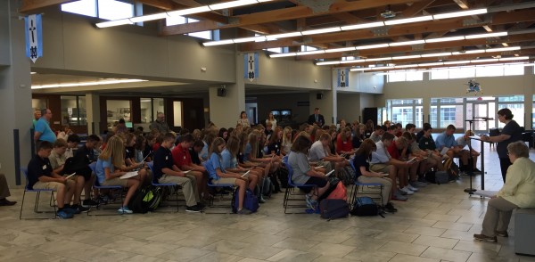 The freshman class of 2019 are welcomed to their first day of high school.