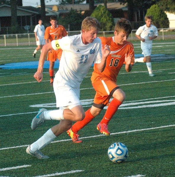 Nick Pollmann controls the ball during a recent 4-0 victory over Wesclin.